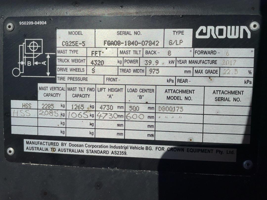 Photo '15' of CROWN CG25e-5 Forklift