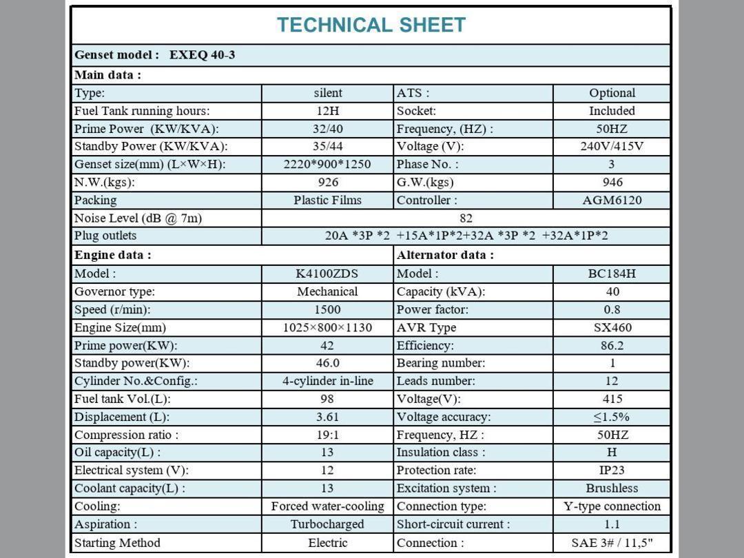 Photo '2' of Diesel Generator - 3 Phase - 40kVA - Model EXEQ40-3 *NEW* Photo '2' of Diesel Generator - 3 Phase - 40kVA - Model EXEQ40-3 *NEW*