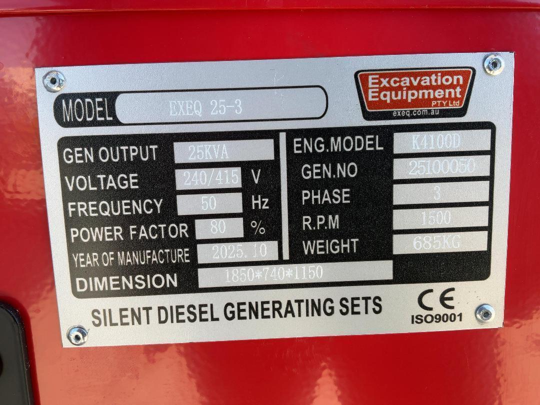 Photo '14' of Diesel Generator - 3 Phase - 25kVA - Model EXEQ25-3 *NEW*