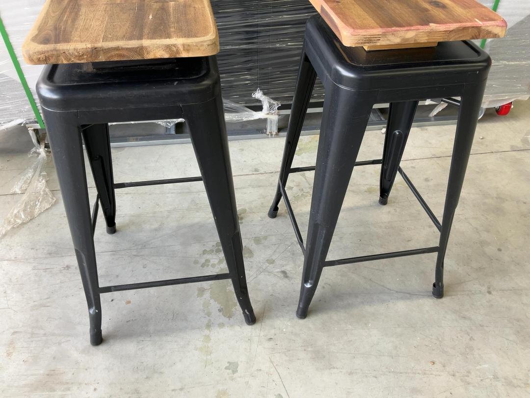 Photo '12' of 2x Wooden-Like Barstools with Metal-Like Legs