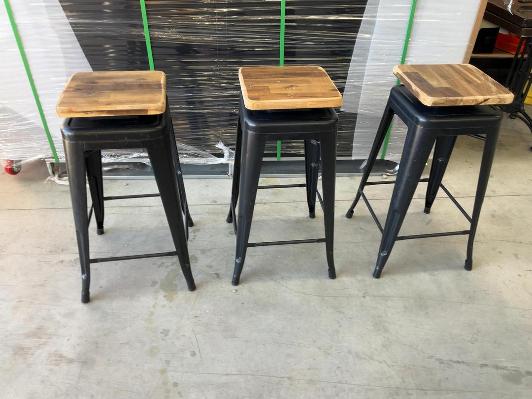 Photo '22' of 3x Wooden-Like Barstools with Metal-Like Legs