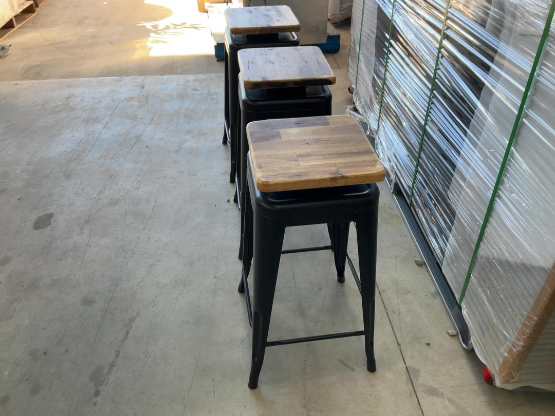 Photo '24' of 3x Wooden-Like Barstools with Metal-Like Legs