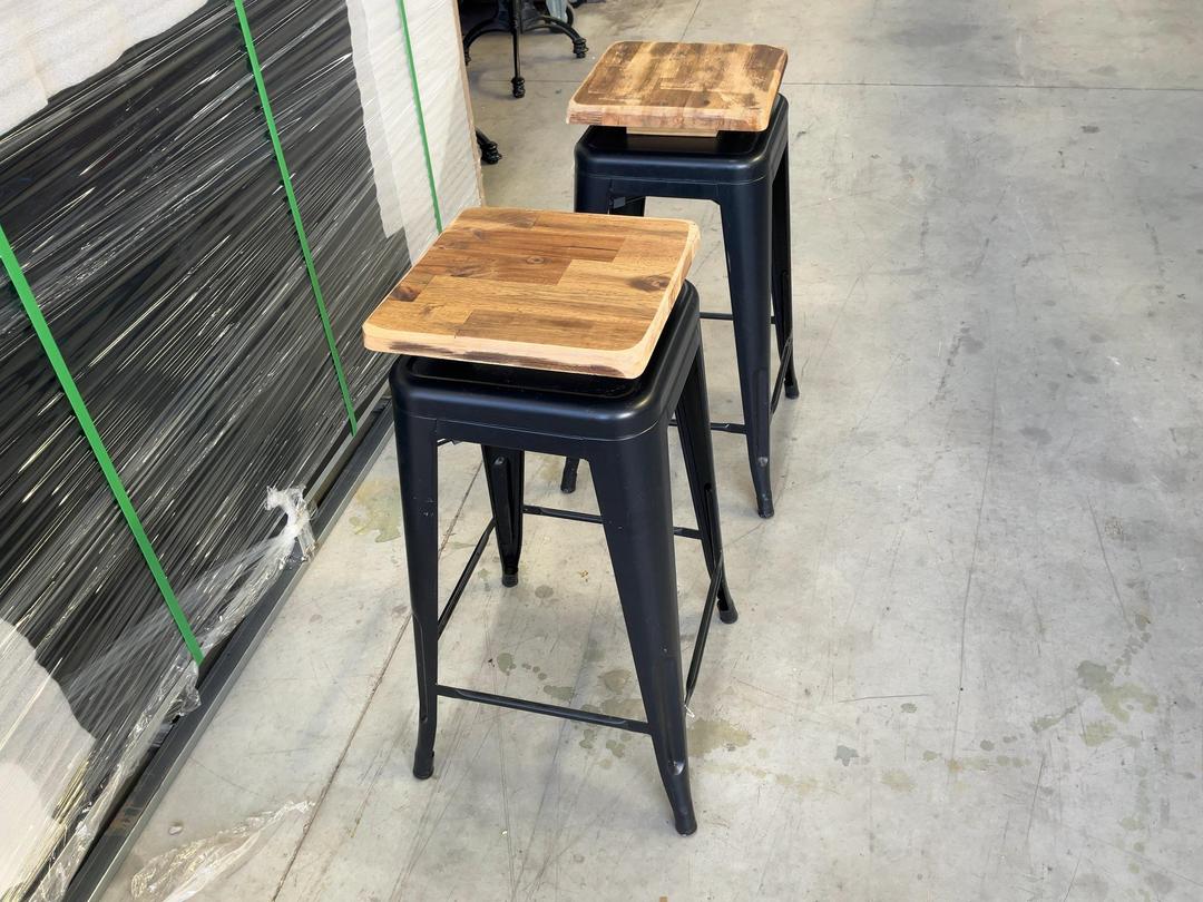 Photo '13' of 2x Wooden-Like Barstools with Metal-Like Legs