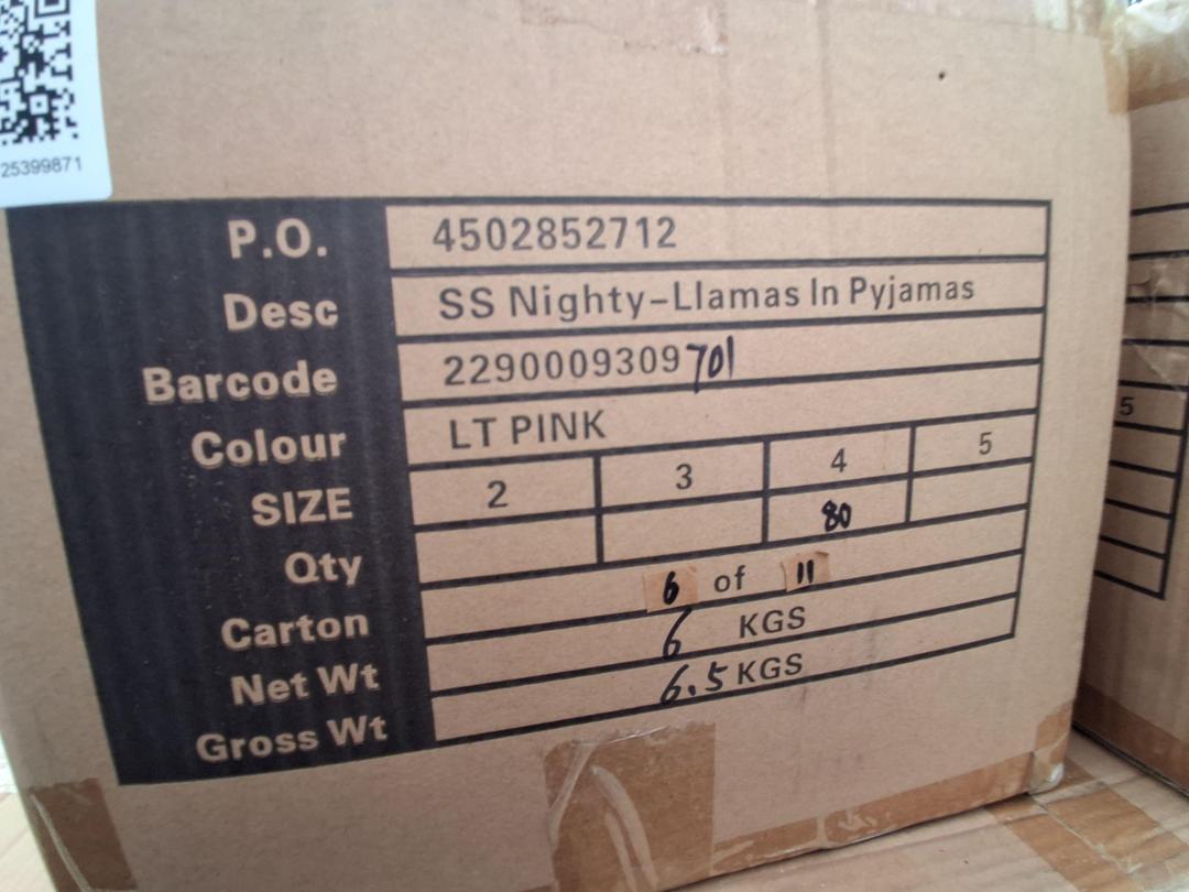 Photo '4' of Pink SS Nighty "Llamas in Pyjamas" Size 4