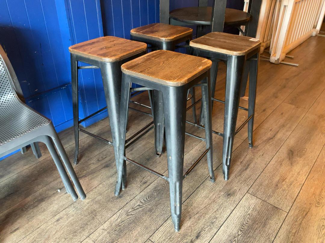 Photo '2' of 4 x Tolix style wood top bar stools