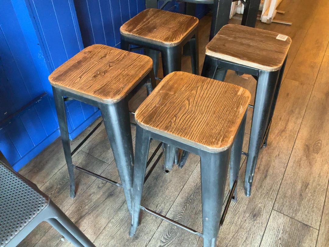 Photo '3' of 4 x Tolix style wood top bar stools