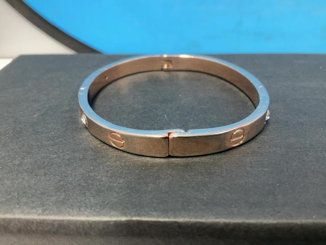 Photo '11' of Gold/Rose Gold Coloured Bangle with White Coloured Stones