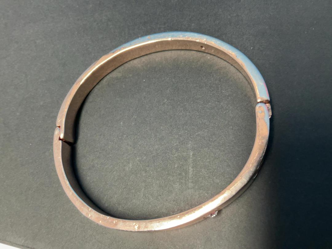 Photo '14' of Gold/Rose Gold Coloured Bangle with White Coloured Stones